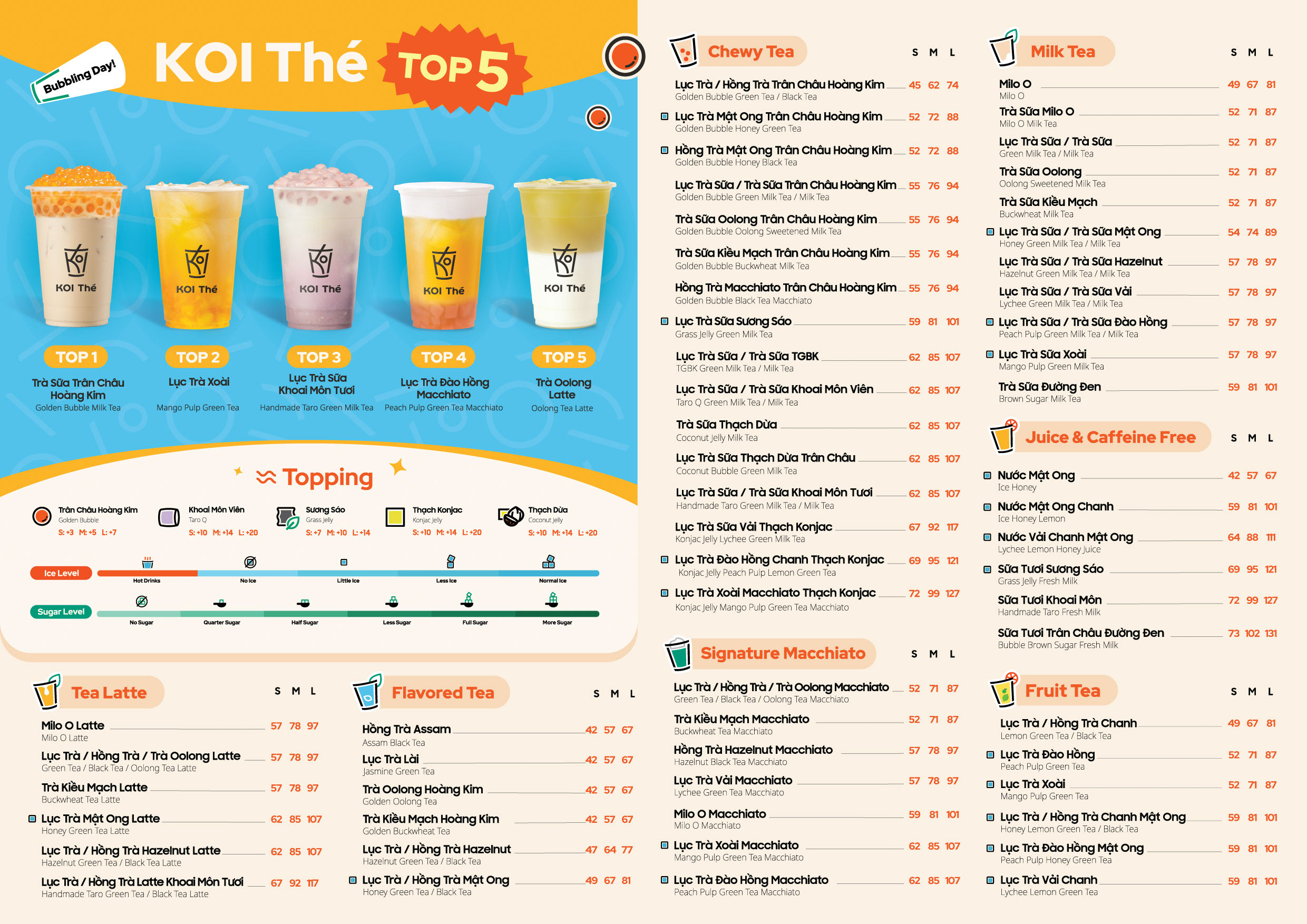 koi thé menu