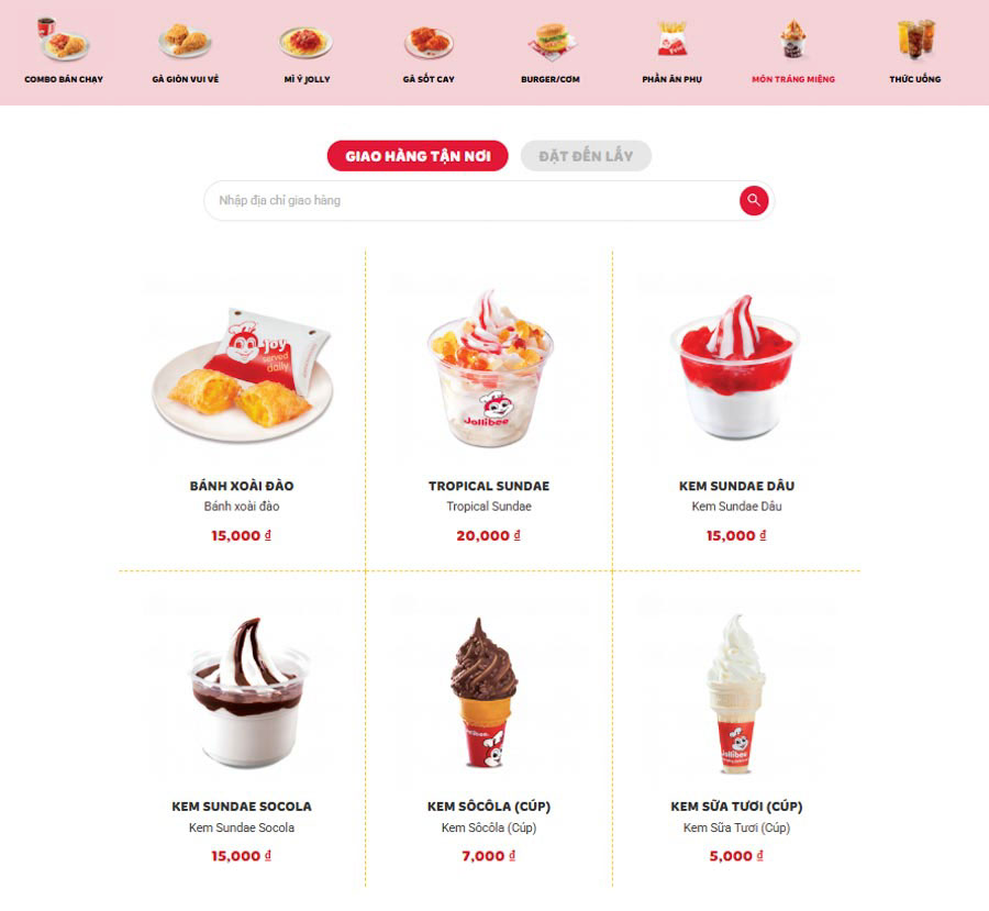 menu gà jollibee chi tiết