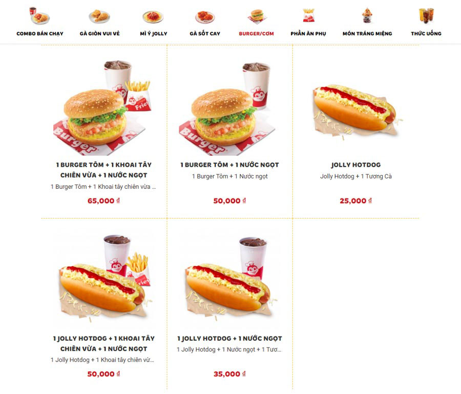 menu gà rán jollibee chi tiết