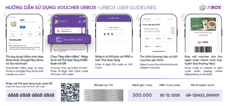 Mặt sau hướng dẫn sử dụng voucher đa thương hiệu UrBox