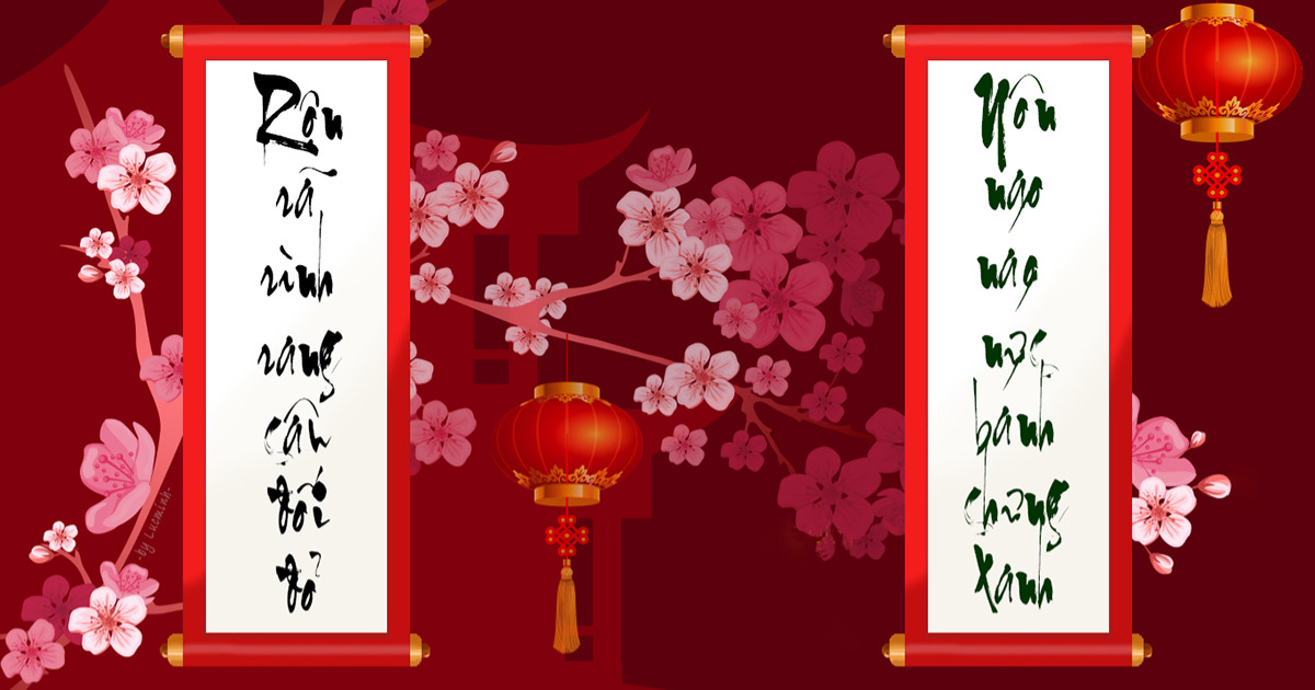 Alt: Câu đối Tết đỏ treo trước nhà mang ý nghĩa chúc may mắn và hạnh phúc.