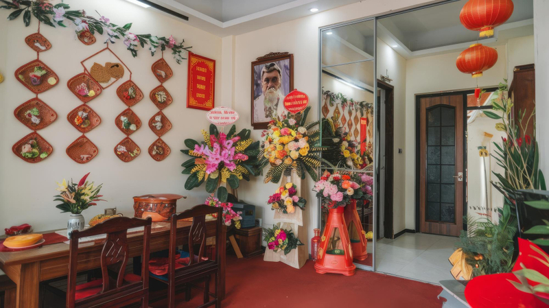 Alt: Trang trí nhà ngày Tết bằng khung ảnh gia đình